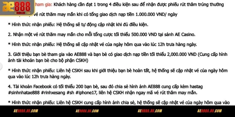 4 cách nhận phiếu dự thưởng AE888 mừng sinh nhật