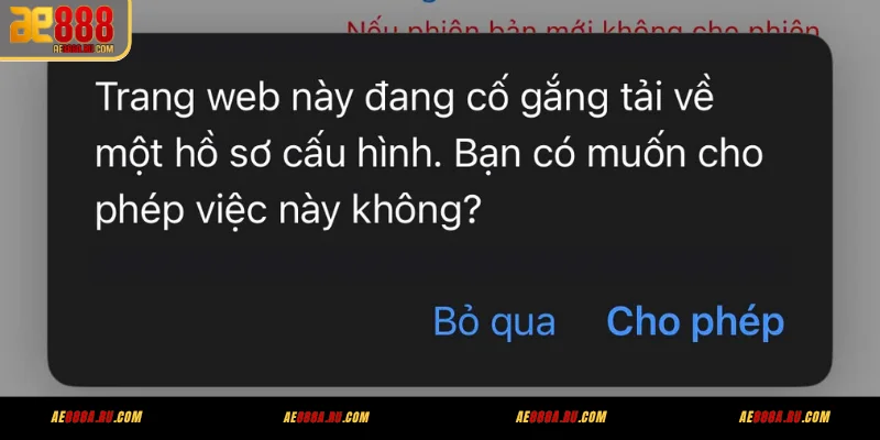 Cài đặt app AE888 trên iOS qua hồ sơ cấu hình