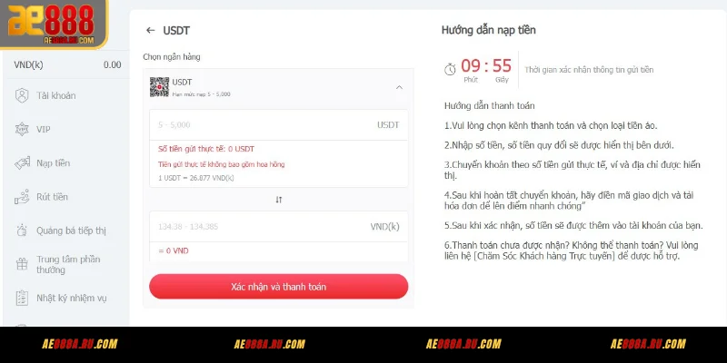 Nạp tiền qua USDT blockchain