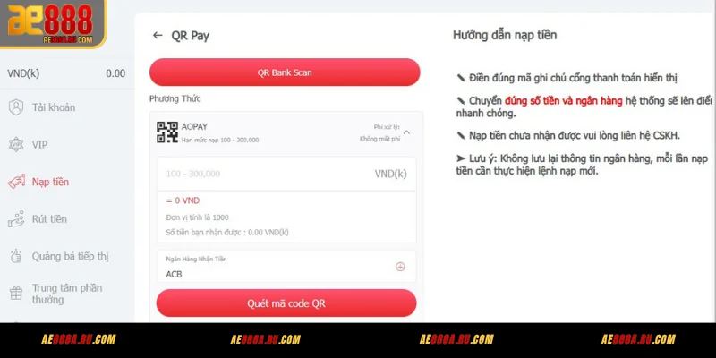 Nạp tiền qua QR Pay nhanh nhất