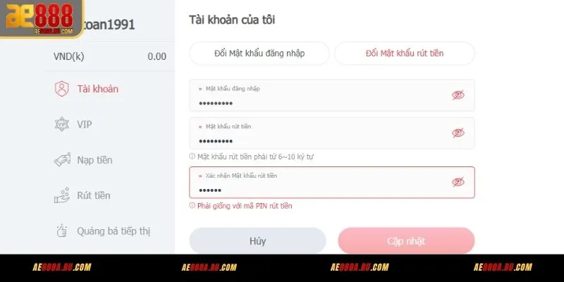 Tạo Mật Khẩu Rút Tiền AE888 – Hướng Dẫn Và Bảo Mật 2 5 bước tạo mật khẩu rút tiền AE888