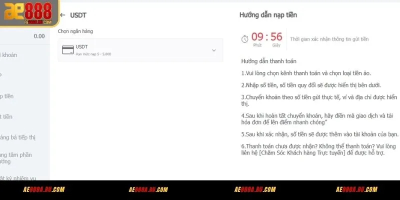 5 bước đăng ký nạp rút USDT vào tài khoản AE888