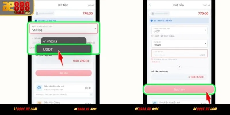 5 bước đăng ký nạp rút USDT từ AE888 về ví cá nhân