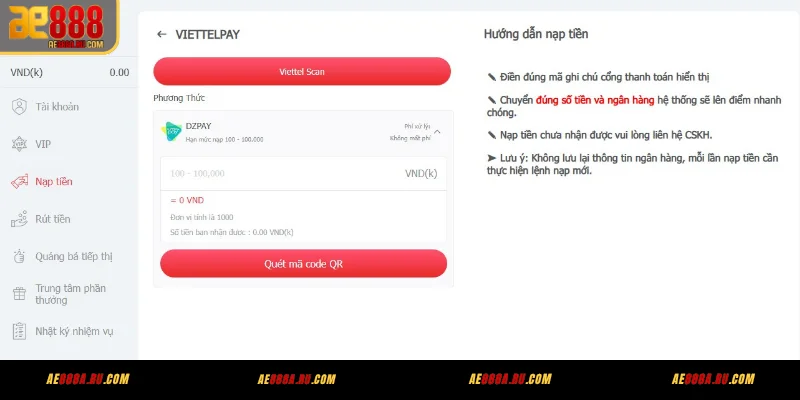 Nạp tiền qua ViettelPay
