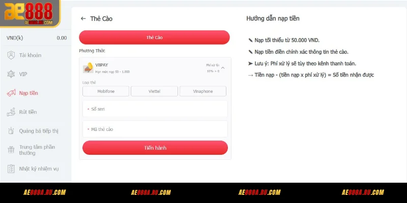 Nạp tiền bằng thẻ cào