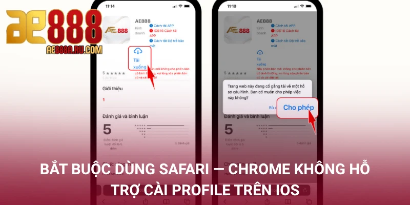 Cài hồ sơ cấu hình AE888 qua Safari trên iPhone
